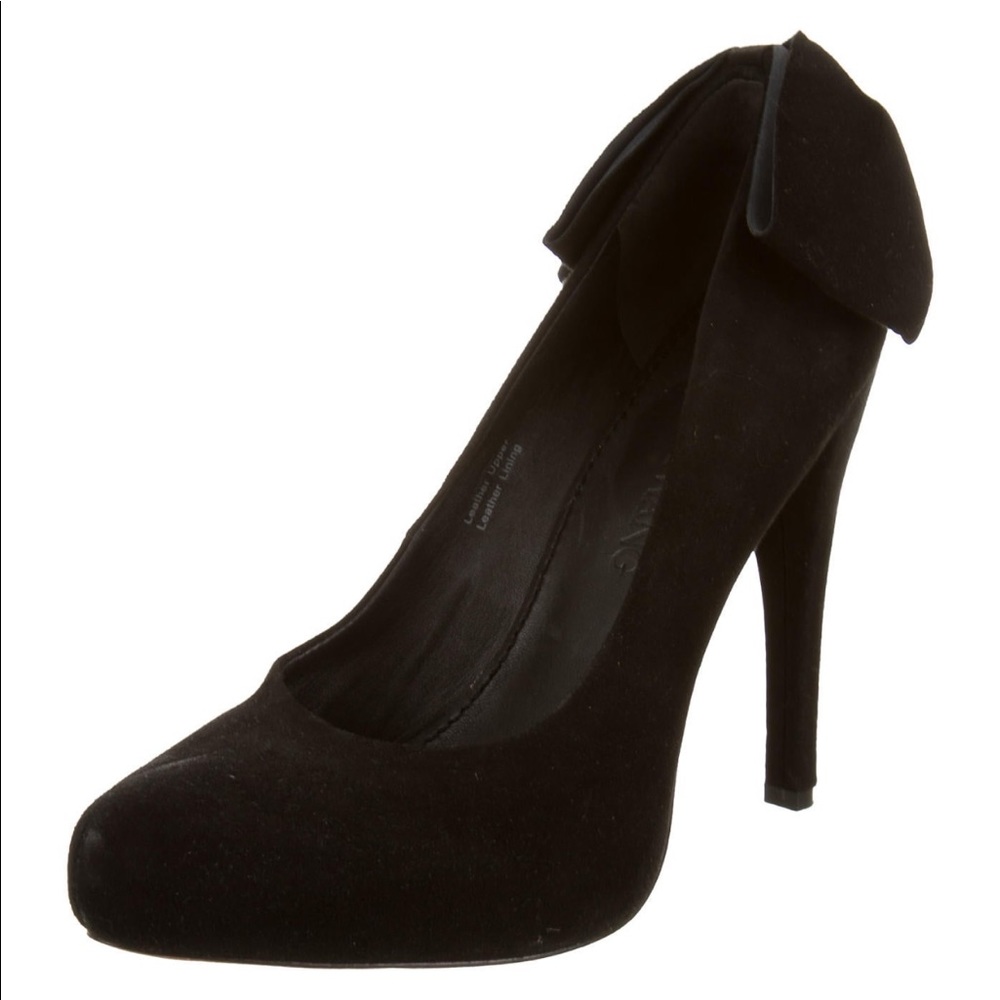 Vera Wang Black Suede Pin-Up Bow Stiletto Heels 6 Jane